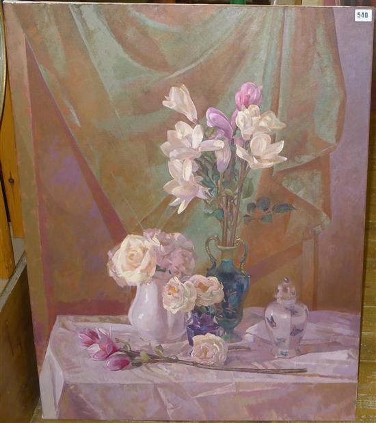 Julian Gordon Mitchell- oil still life flowers in vase- unframed